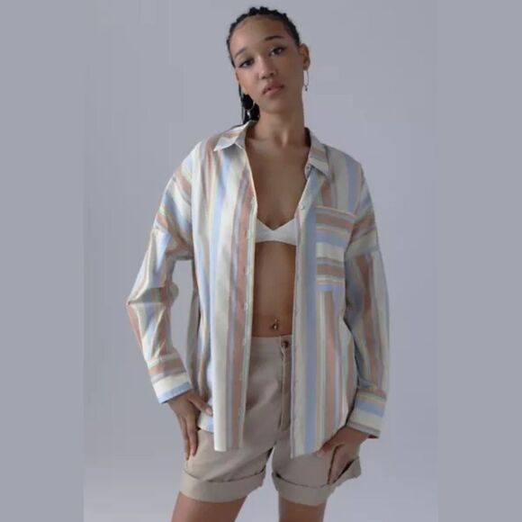 Urban Outfitters BDG Frankie Spliced Button-Down Shirt in Yellow Multi - Picture 10 of 10